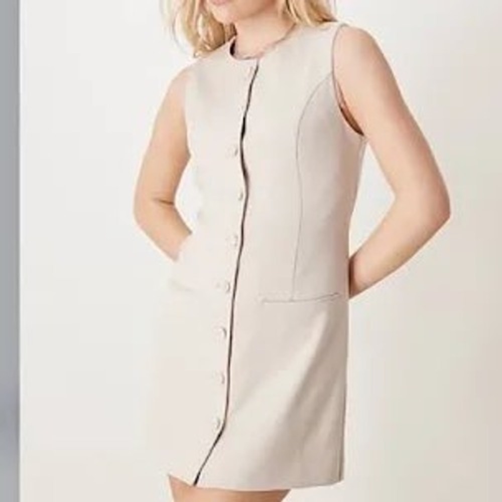 Abercrombie & Fitch Mini Dress Womens L Beige Excellent Button Front Tie Back